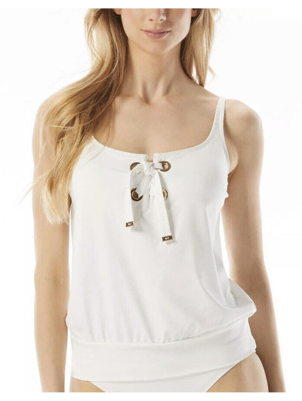 1254 Michael Kors Women's Lace-Up Blouson Tankini top WHITE sz S nwot*